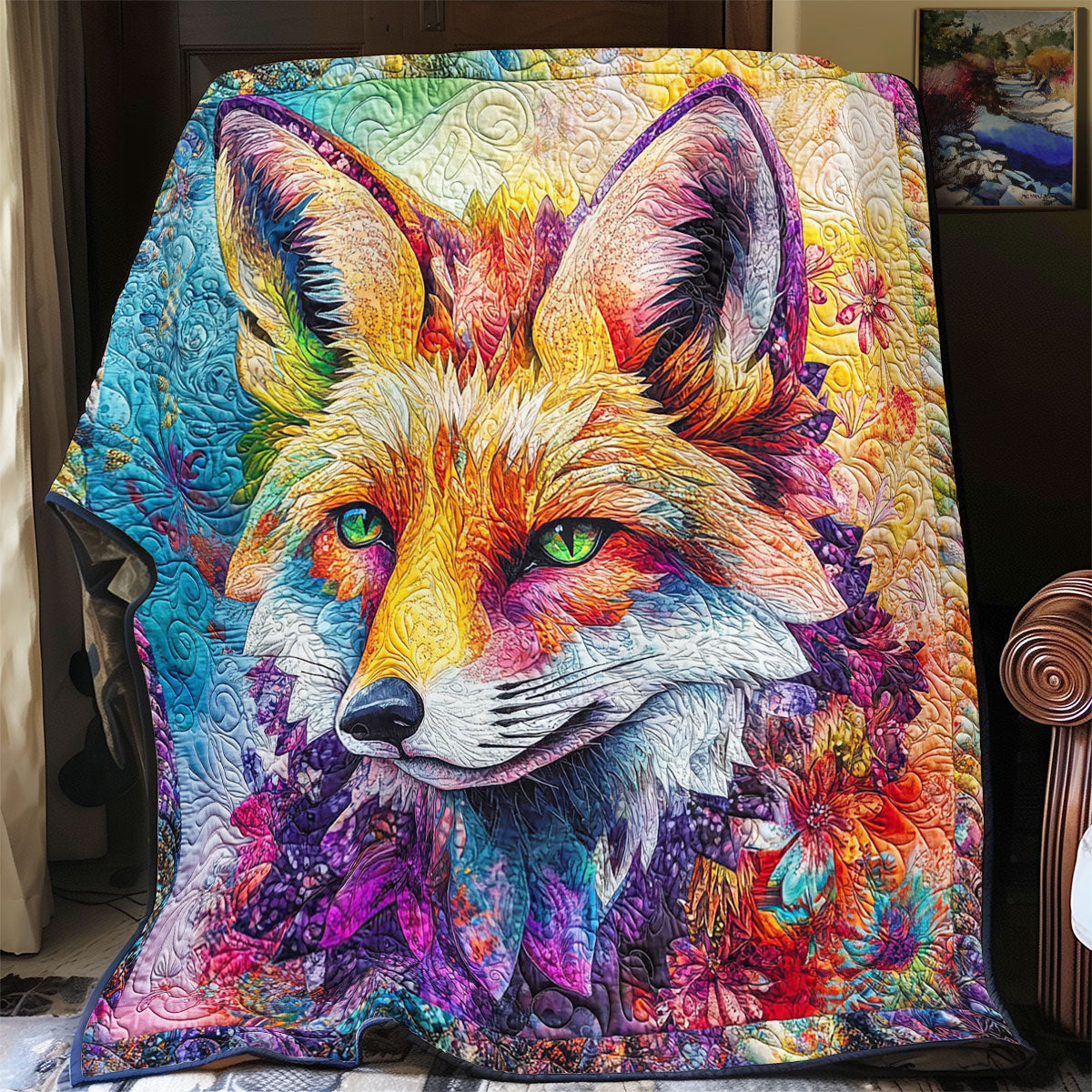 Abstract Colorful Fox Quilt Blanket Best Throws For Sofas Blanket Fox Gifts For Men