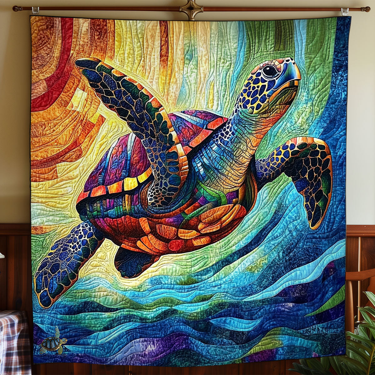 Abstract Colorful Turtle Quilt Blanket Unique Gifts For Turtle Lovers
